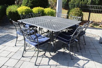 Woodard Landgrave Cast Aluminum Patio Table & 8 Chairs W/ Cushions