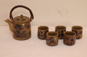 Vintage OMC Japan Stoneware Tea Set Teapot And 6 Cups