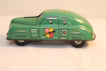 Vintage Courtland FBI Riot Squad Tin Friction Toy Car (J-11)