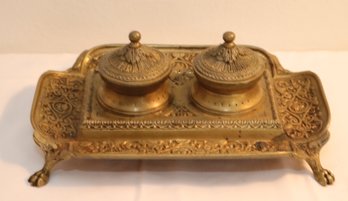 Antique Brass Double Desk Inkwell