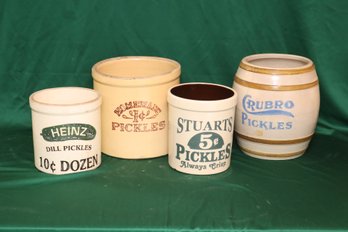 Set Of 4 Vintage Stoneware Pickle Crocks (O-79)