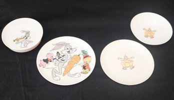 Vintage Kids Plate/ Bowl Set Bugs Bunny, Clown (B-19)