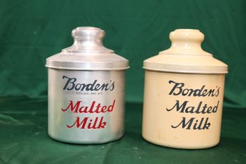 Vintage Pair Of Borden's Malted Milk Aluminum Containers