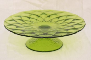 Vintage Green Glass Cake Plate (M-7)
