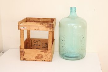 Vintage Carl H. Schultz  N.Y. Glass 5 Gallon Carboy Glass Jug In Wooden Crate (-1)