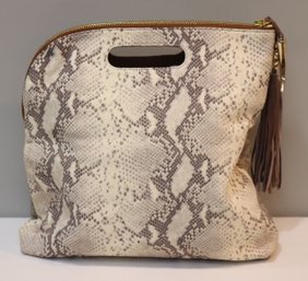 Vince Camuto Python Snake Skin W/ Brown Leather Trim  Satchel Handbag Bag Purse (F-24)