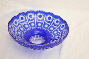 Vintage Blue Cut To Clear Crystal Bowl (O-87)