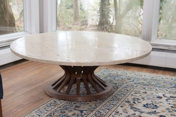 Vintage Stone Top Mid-century  Danish Modern Round Coffee Table