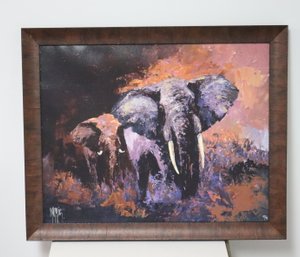 Framed Mark King Elephants Signed And Numbered 47/95. (A-6)