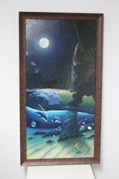 Framed Moonrise Wave With Orcas Signed By Artist Robert Wayland 1996 (A-8)