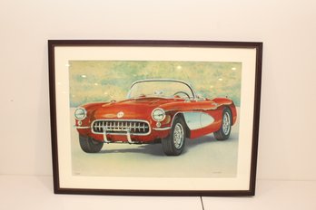 Framed Valter Morais Red Corvette Hand Signed Limited Edition Serigraph Print  267/495 (T-22)