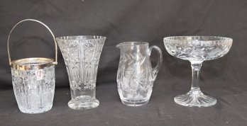 Vintage Crystal Ice Bucket Vase Picture And Compote Bowl (M-32)
