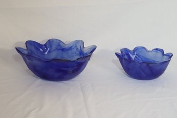 Vintage Pair Of Blue Glass Bowls