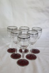 Vintage Silver Banded Red Footed Glasses (B-53)