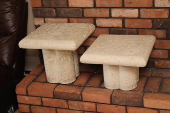 Pair Of Postmodern Cast Faux Coral Stone Square Top Nesting Tables