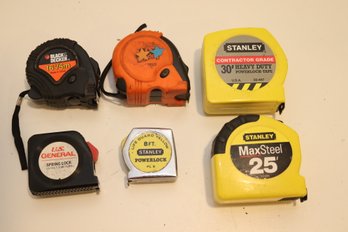 Lot Of 6 Tape Measures Stanley, Black & Decker (T-3)