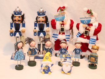 Hanukkah Nutcrackers Figurines, And A Pair Jewish Santa (S-28)