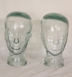 Pair Of Glass Heads, Life Size Mannequin Head For Decor, Hats, Wigs (B-91)