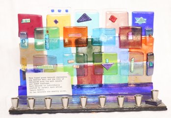 Tamara Baskin Handcrafted Multi Color Glass Menorah. (S-64)
