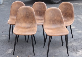 5 Charlton Brown Faux Suede Upholstered Dining Chairs (E-1)
