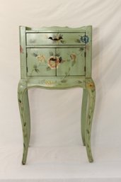 Green Floral Painted Storage Cabinet Table