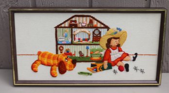 Vintage Framed Sunset Stitchery Embroidery Kit Childhood Treasures Girl Crewel