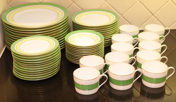 Vintage Royal Limoges China Set Green Yellow Stripe Made In France (M-13)