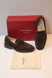 New In Box Salvatore Ferragamo Brown Suede Loafers Size 7 1/2 (AS-12)