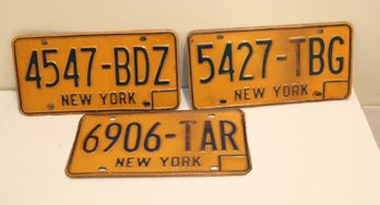 3 Vintage Yellow And Blue New York License Plates