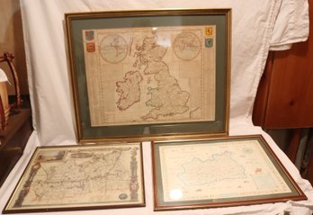 3 Framed Antique  Framed Maps Great Britain