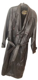 Golden Collection By Raffaelo Long Black Leather Trench Coat, Jacket, Sz. 42. (C-30)