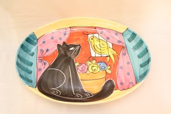Hand Painted Cat Platter For The Cellar