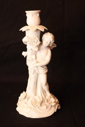 1 Vintage Andrea By Sadek White Porcelain Putti Cherub Candlestick. (M-24)