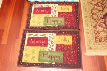 Pair Of Merry Jolly Happy Door Mats