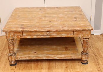 Square Distressed Wooden Coffee Table With Storage Drawer (F-64)