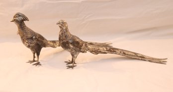Vintage Pair Of Silver Plated Pheasants (M-31)