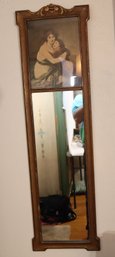 Vintage Wood Framed Wall Mirror With Mother Daughter Portrait (V-13)