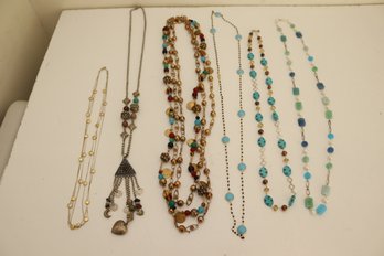 6 Long Beaded Necklaces (J-72)