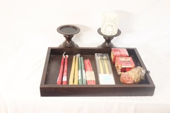 Candles And A Wood Tray