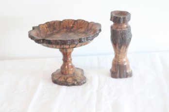 Vintage Chrysanthemum Pedestal Bowl And Candlestick. (R-26)