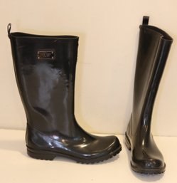Black Nine West Rubber Rain Boots Neoprene Lining Size 8M