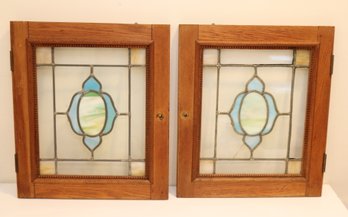 Antique Pair Of Stained Glass Cabinet Doors (S-23)