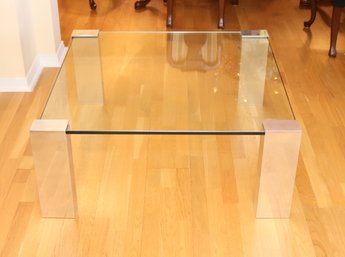 Vintage Mid-century Square Glass Coffee Table With Stainless Steel Legs