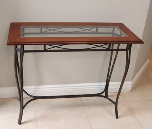 Hallway Console Table Wood And Glass Top On Iron Base