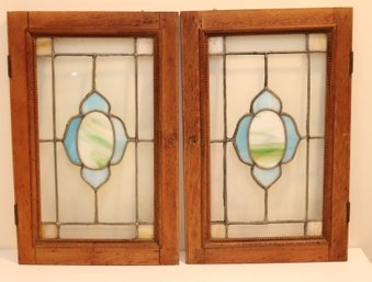 Antique Pair Of Stained Glass Cabinet Doors (S-25)