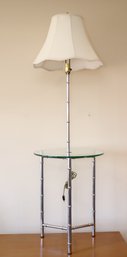 Chrome And Brass Faux Bamboo Tripod Glass Side Table Floor Lamp (M-62)
