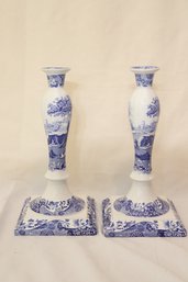 Pair Of Spode Blue Italian Candle Holder (D-69)