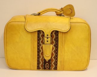 Awesome Vintage Yellow Suitcase With Embroidery