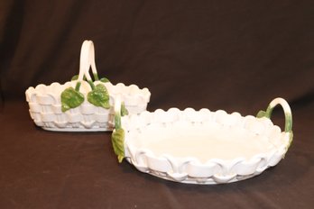 Pair Of White Ceramic Basket Weave For Vietri Serving Platters Made In Italy. (D-53)