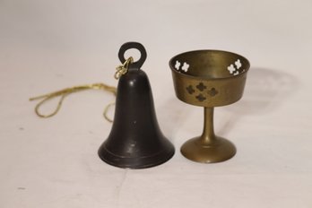 Vintage Brass Bell And Candle/ Incence Cone Holder (V-44)